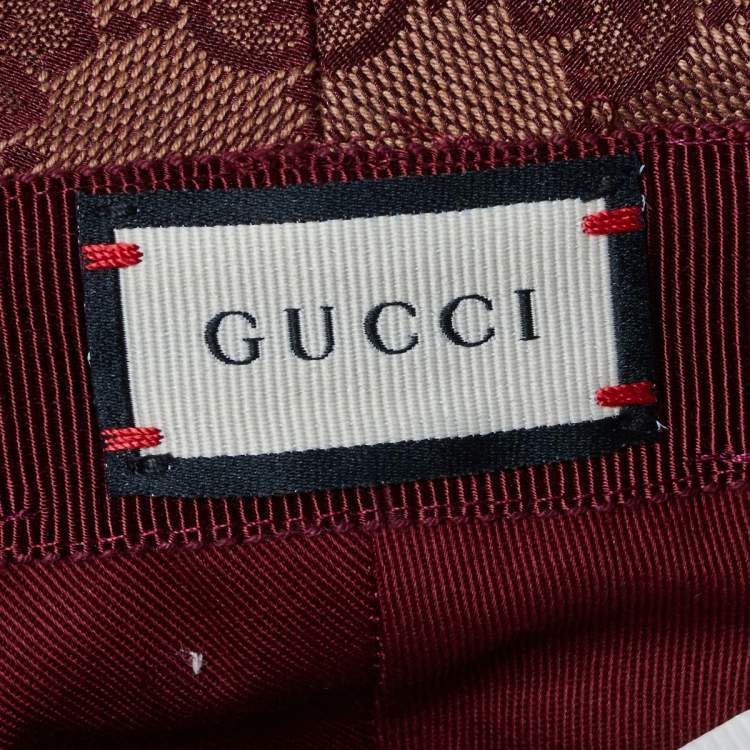 Pre Owned Gucci Burgundy Monogram Canvas Leather Trim Bucket Hat L