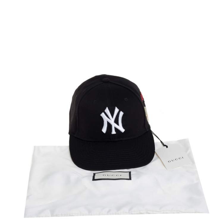 Pre Owned Gucci Black NY Yankees Patch & Butterfly Appliqued Cotton Baseball Cap
