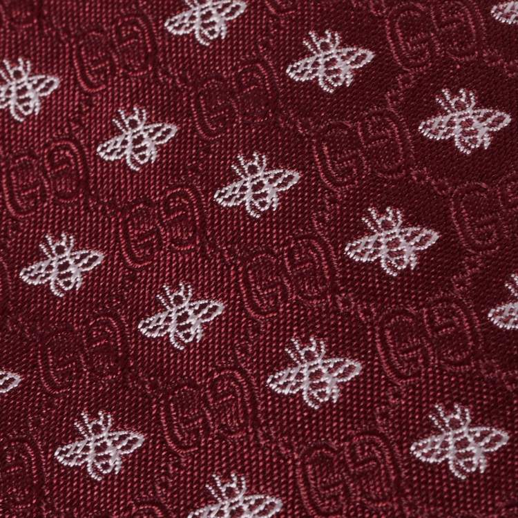 Pre Owned Gucci Burgundy Superbee Silk Jacquard Tie