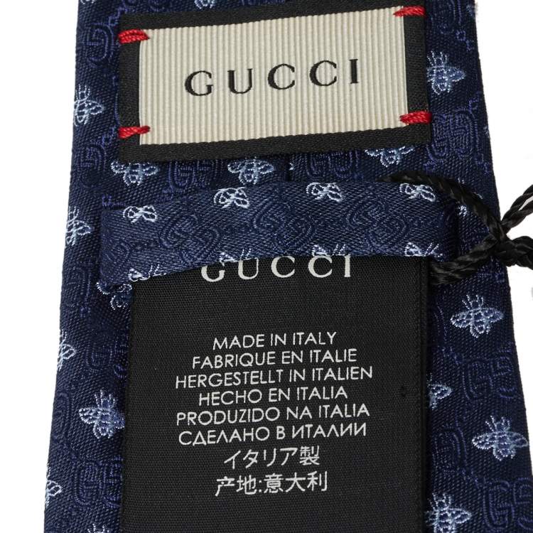 Pre Owned Gucci Navy Blue Superbee Silk Jacquard Tie