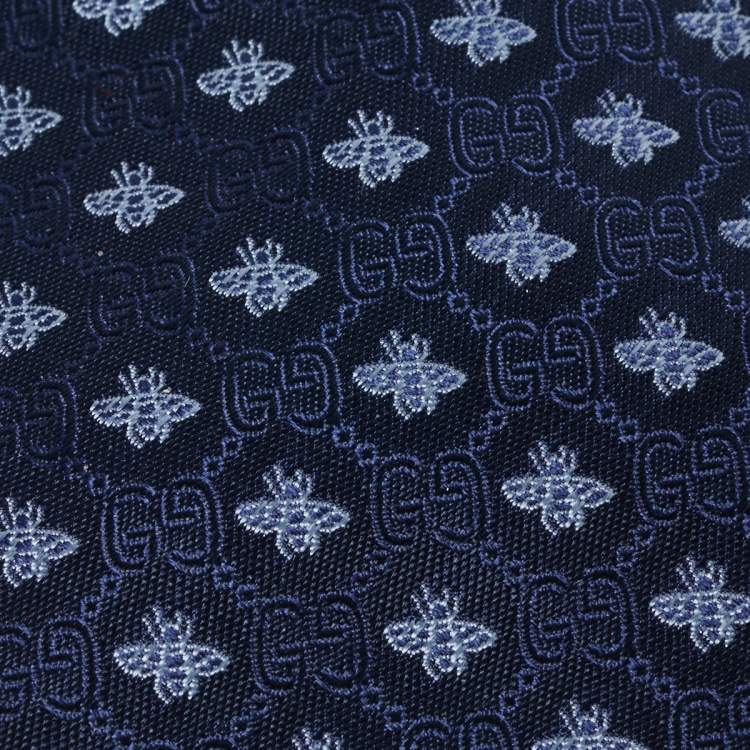Pre Owned Gucci Navy Blue Superbee Silk Jacquard Tie