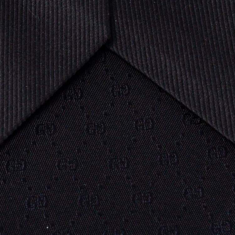مملوكة مسبقًا Gucci Black Micro Ribbed Cotton Silk Tie