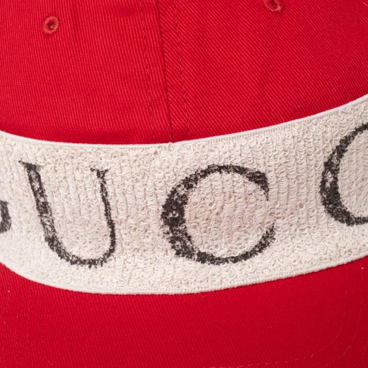 Pre Owned Gucci Red/Off White Canvas Logo Band Baseball Cap L