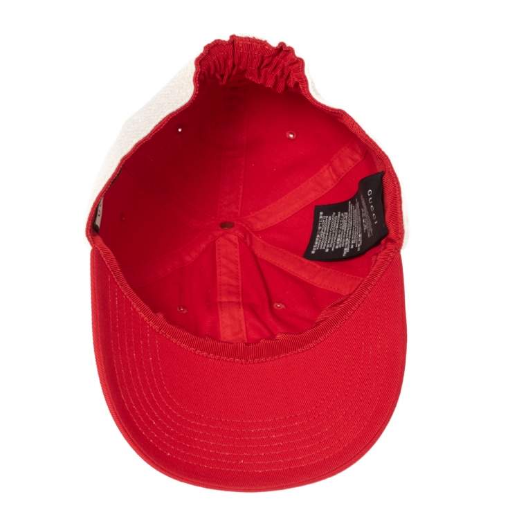 Pre Owned Gucci Red/Off White Canvas Logo Band Baseball Cap L