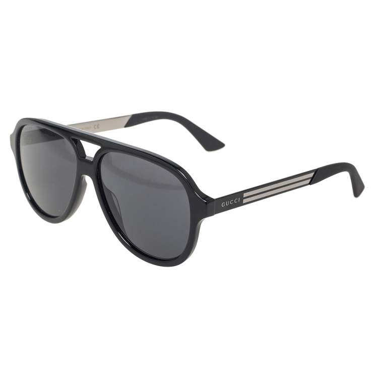 Pre Owned Gucci Black Acetate GG0688S Aviator Sunglasses