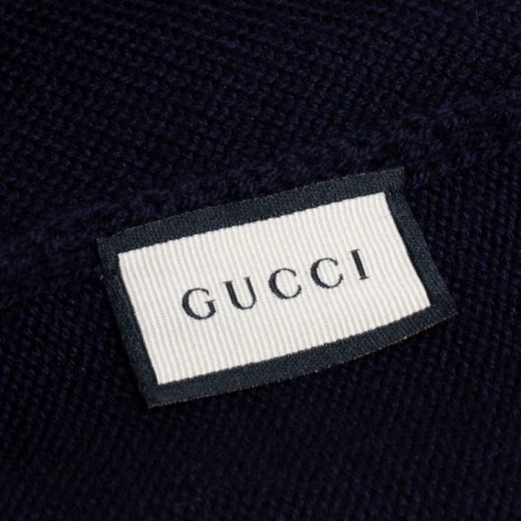 Pre Owned Gucci Navy Blue Web Stripe Newporte Wool Muffler 