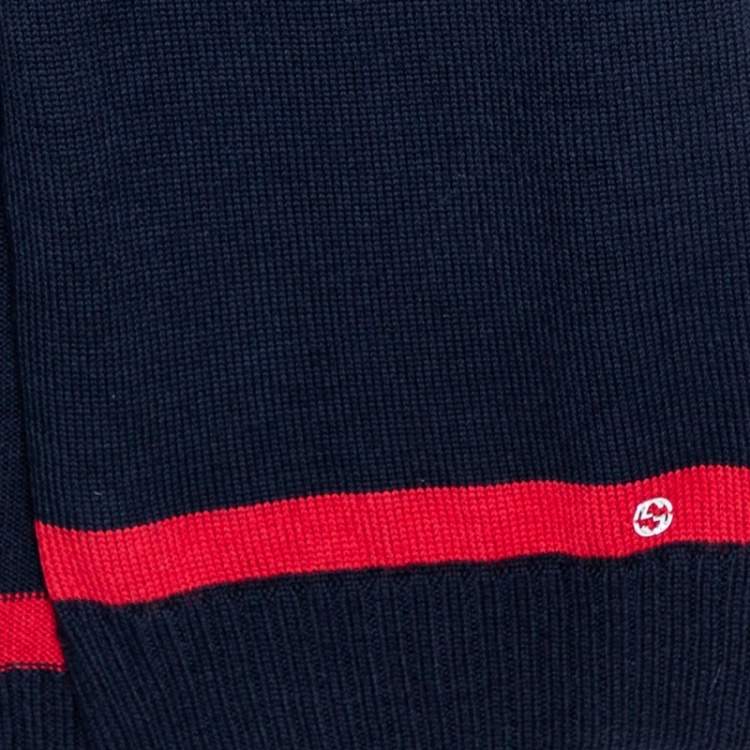 Pre Owned Gucci Navy Blue Web Stripe Newporte Wool Muffler 