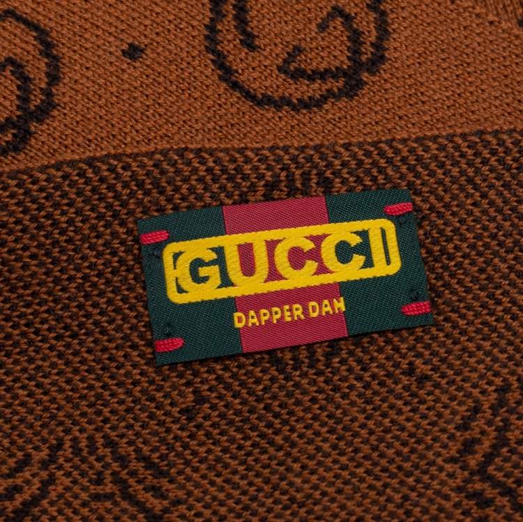 Pre Owned Gucci Dapper Dan Brown GG Jacquard Wool Muffler 