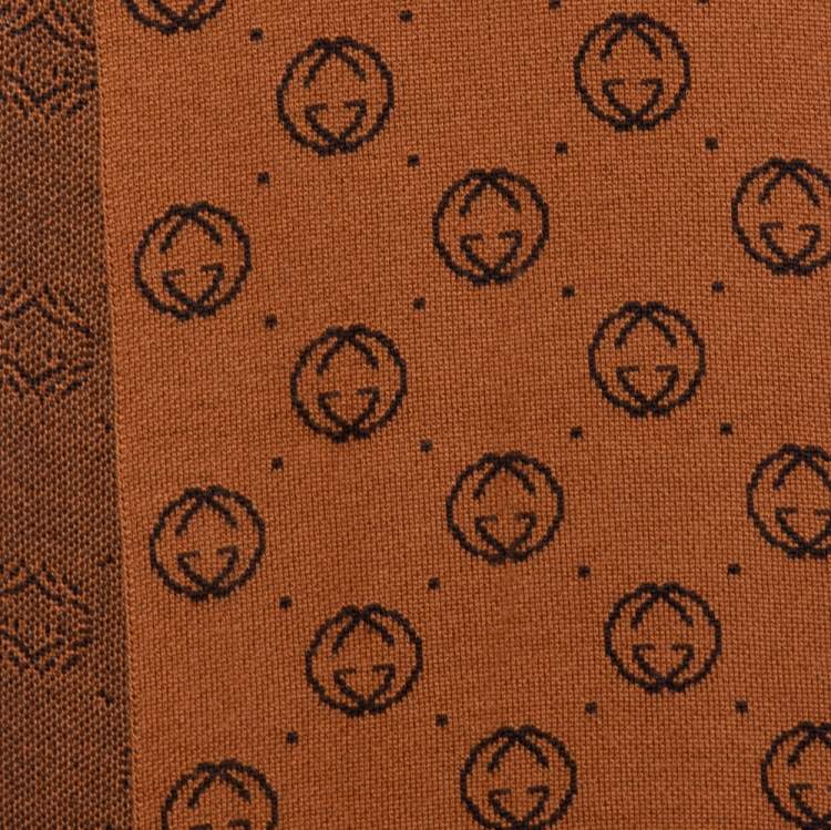 Pre Owned Gucci Dapper Dan Brown GG Jacquard Wool Muffler 
