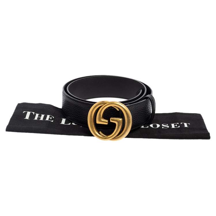 Pre Owned Gucci Black Leather GG Slim Waist Belt 85 CM