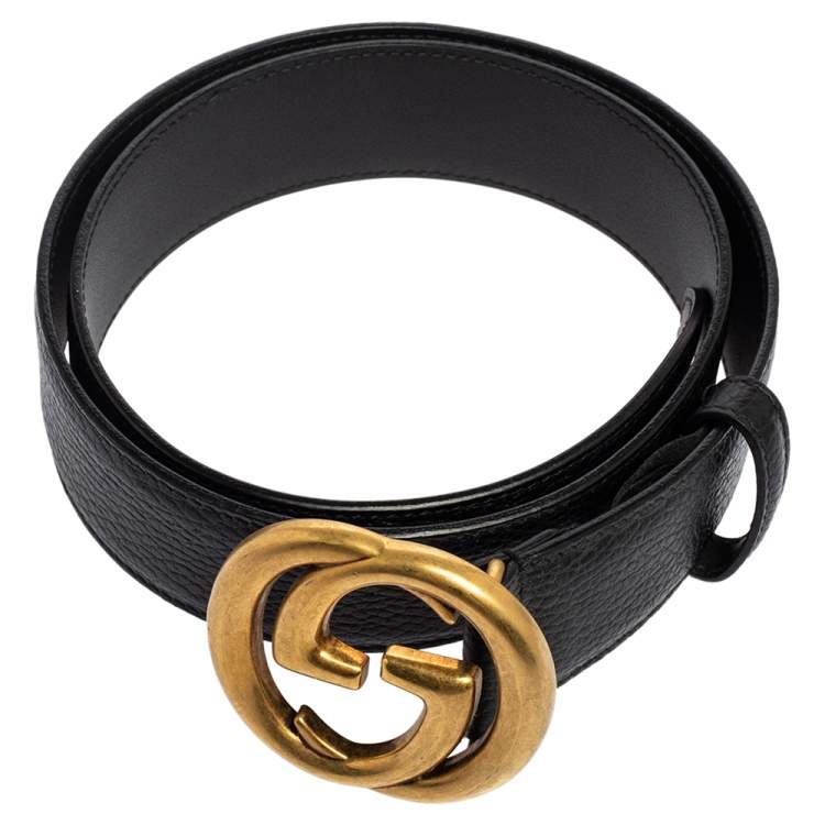 Pre Owned Gucci Black Leather GG Slim Waist Belt 85 CM
