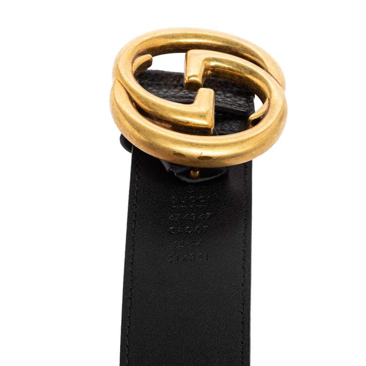 Pre Owned Gucci Black Leather GG Slim Waist Belt 85 CM