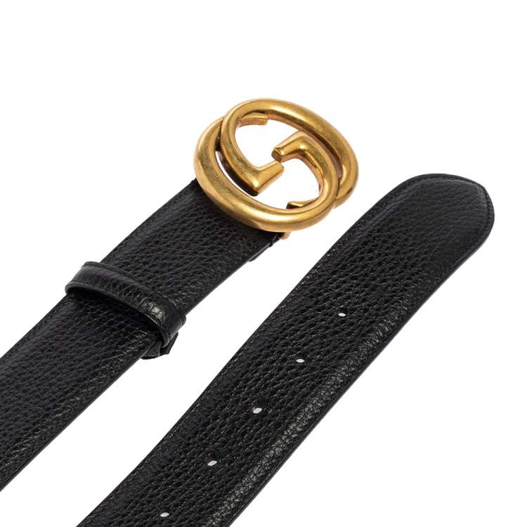Pre Owned Gucci Black Leather GG Slim Waist Belt 85 CM