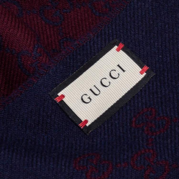 Pre Owned Gucci Two Tone Logo Jacquard Wool Scarf