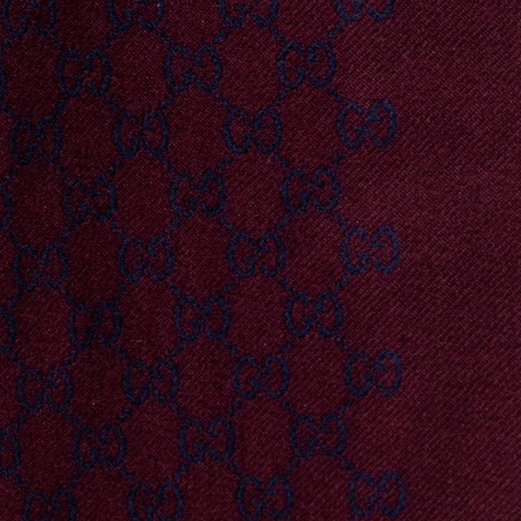Pre Owned Gucci Two Tone Logo Jacquard Wool Scarf
