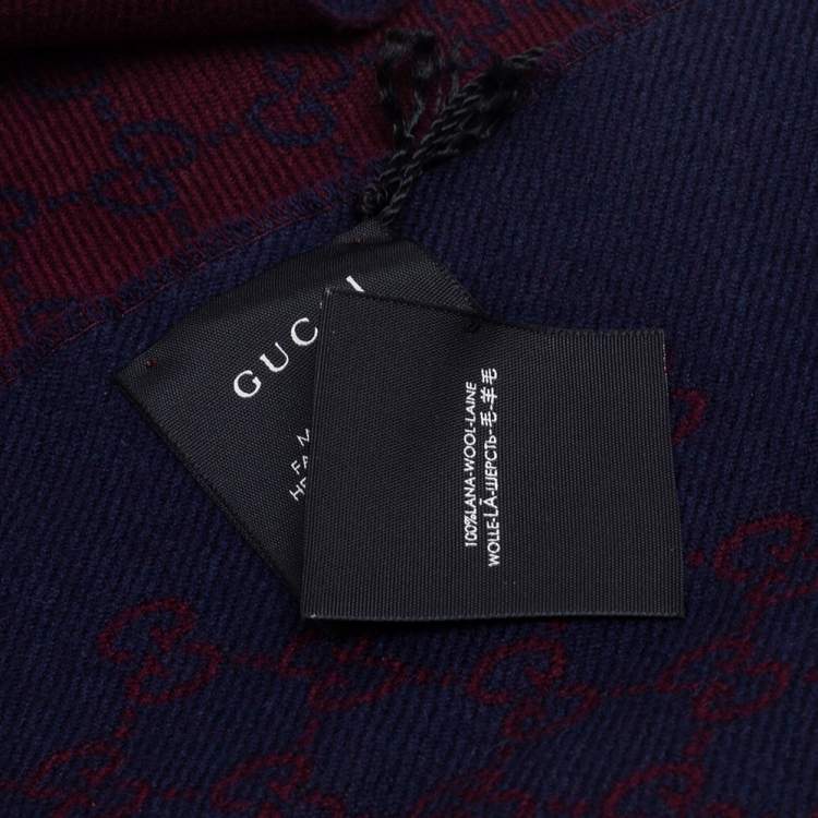 Pre Owned Gucci Two Tone Logo Jacquard Wool Scarf