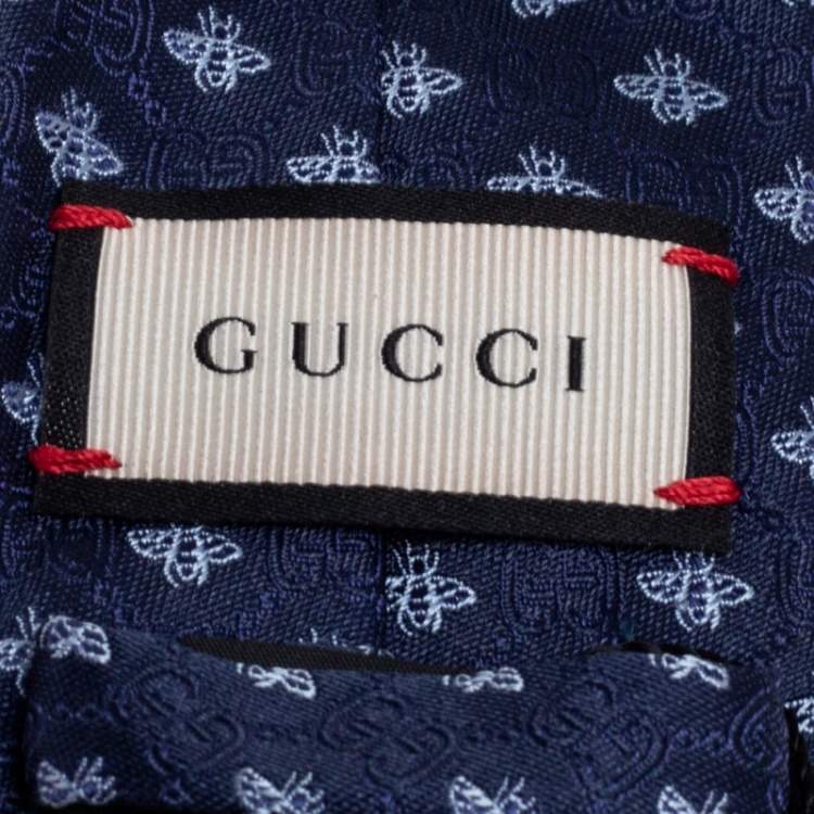 Pre Owned Gucci Navy Blue Superbee Skinny Silk Tie