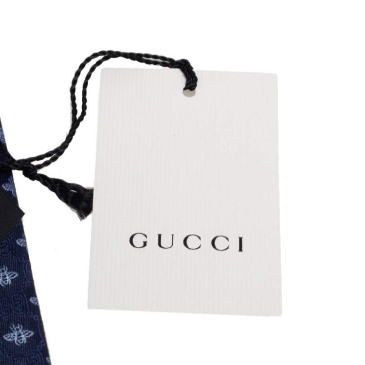 Pre Owned Gucci Navy Blue Superbee Skinny Silk Tie