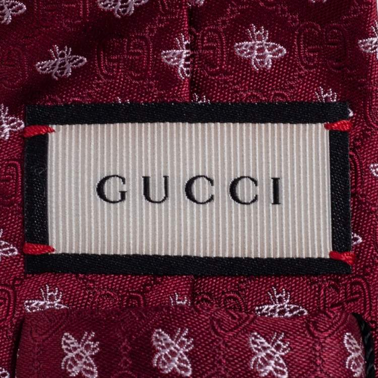 Pre Owned Gucci Red Superbee Silk Skinny Tie