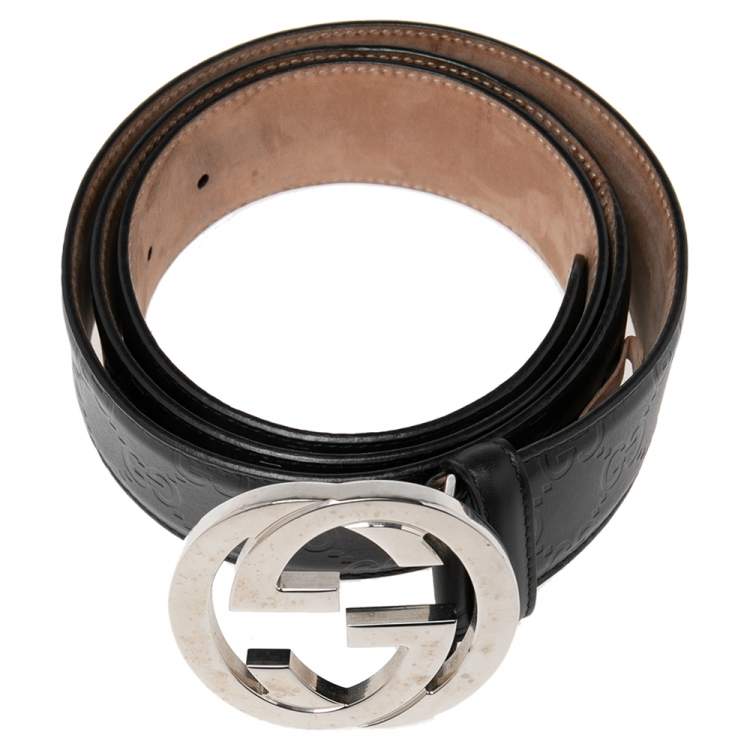 Pre Owned Gucci Black Guccissima Leather Interlocking G Belt 105 CM