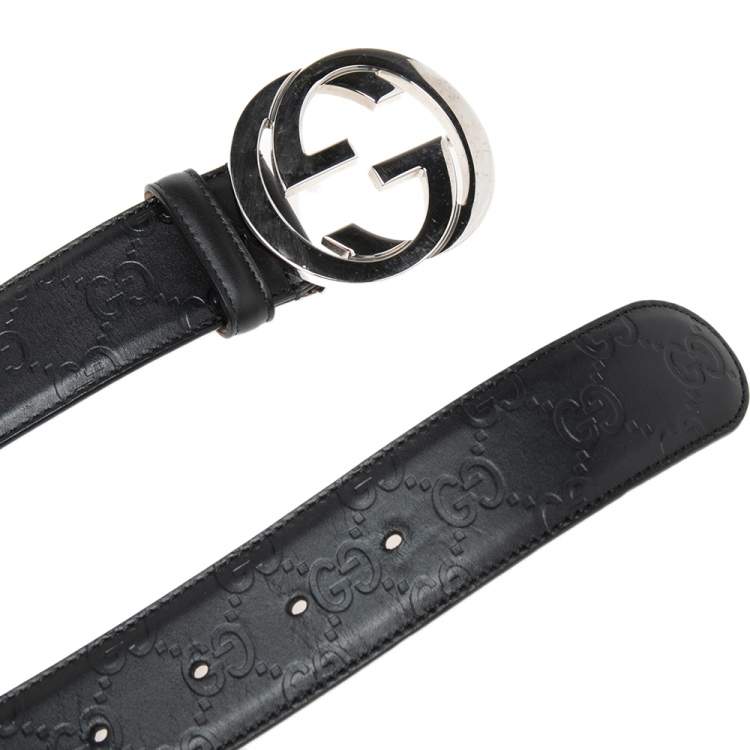Pre Owned Gucci Black Guccissima Leather Interlocking G Belt 105 CM