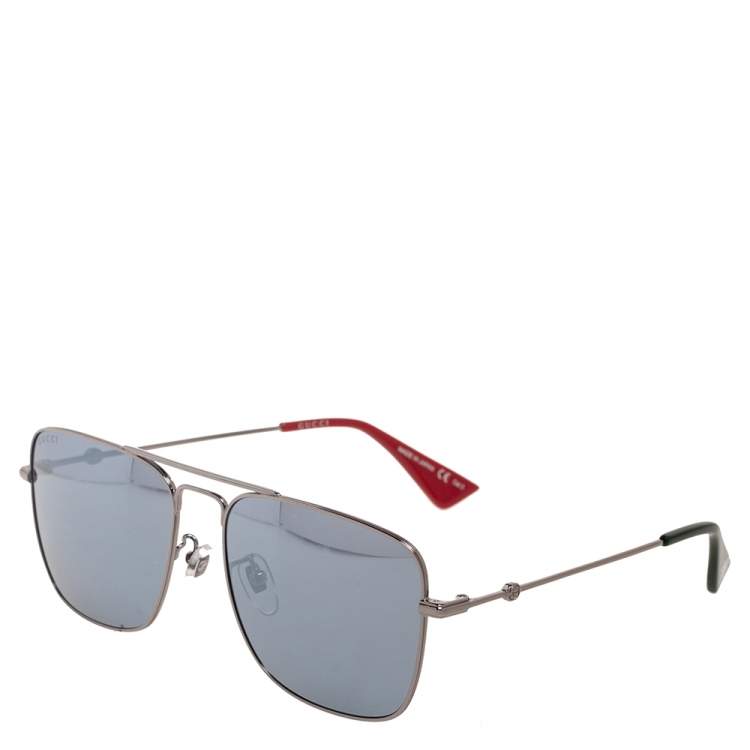 Pre Owned Gucci Web GG0108S Aviator Mirrored Sunglasses