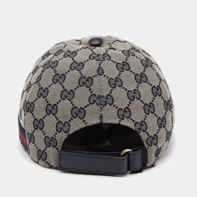 Pre Owned Gucci Blue Guccissima Patterned Web Trimmed Baseball Cap XL