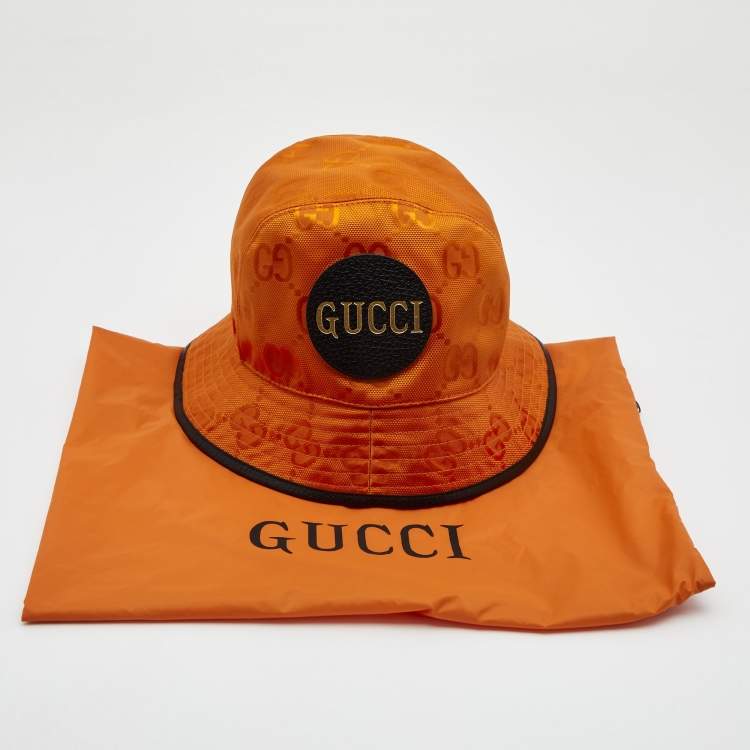 Pre Owned Gucci Off the Grid Orange GG Fabric Bucket Hat S