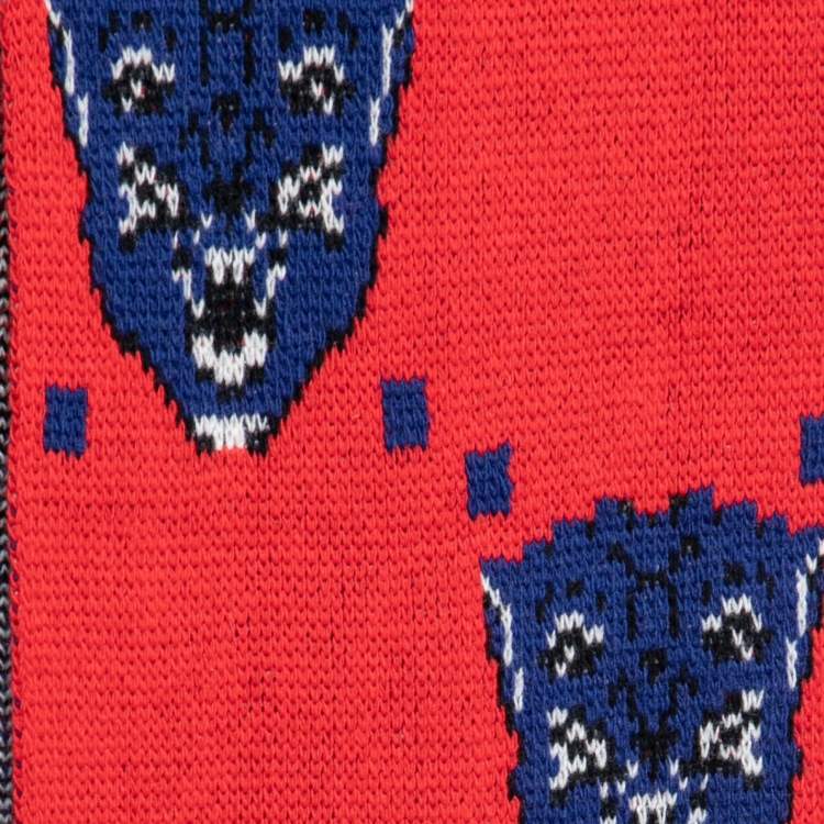 Pre Owned Gucci Red Bengal Tiger Jacquard Knit Wool Scarf 