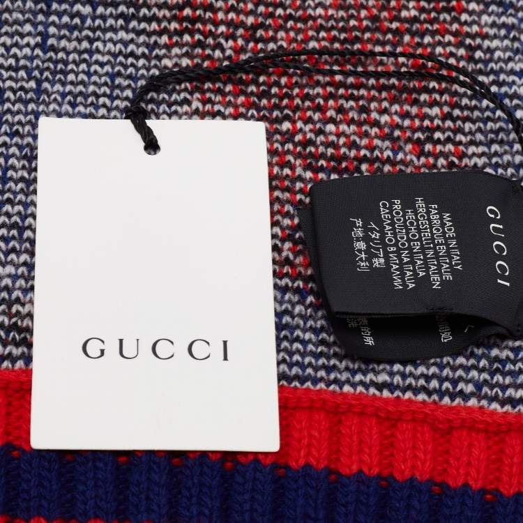 Pre Owned Gucci Red Bengal Tiger Jacquard Knit Wool Scarf 