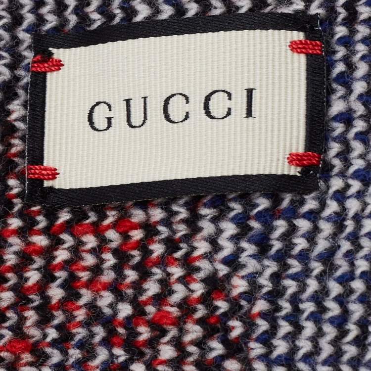 Pre Owned Gucci Red Bengal Tiger Jacquard Knit Wool Scarf 