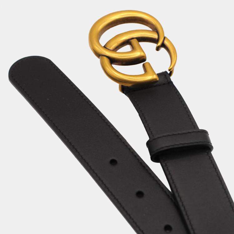 Pre Owned Gucci Black Leather Double G Buckle Belt 95cm