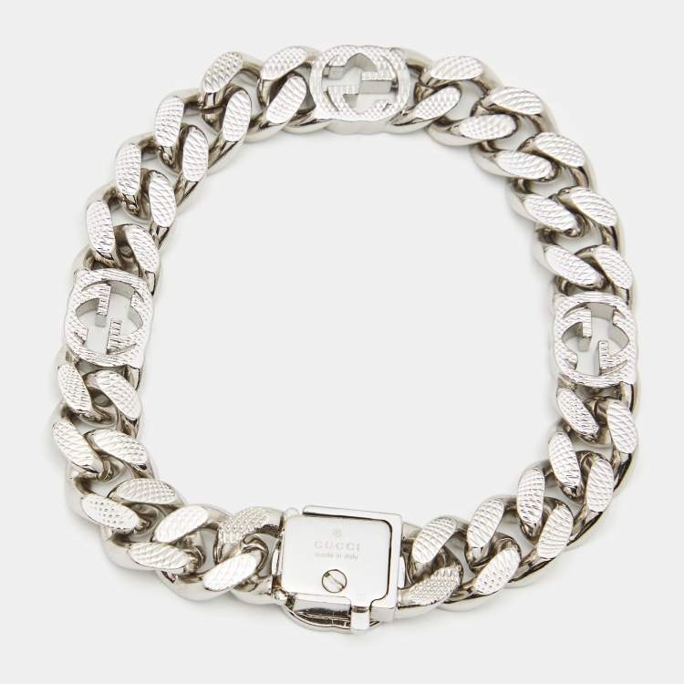Pre Owned Gucci Interlocking G Silver Tone Bracelet