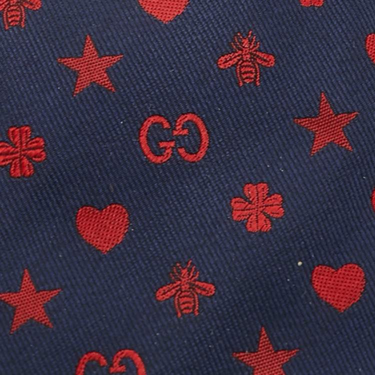 Pre Owned Gucci Navy Blue Fortune Silk Slim Tie