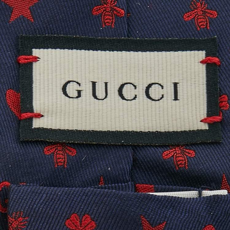 Pre Owned Gucci Navy Blue Fortune Silk Slim Tie