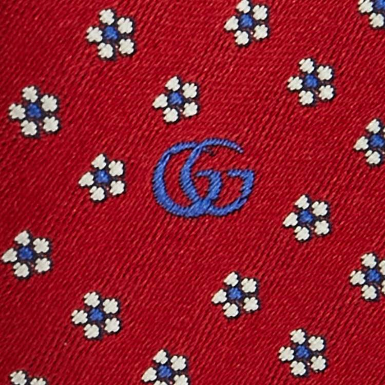 مملوكة مسبقًا Gucci Red Tiger Flory Silk Slim Tie