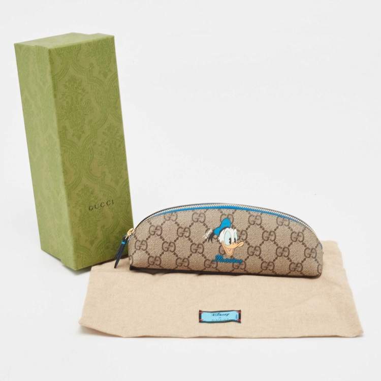 Pre Owned Gucci x Disney Beige/Blue GG Supreme And Leather Pencil Case