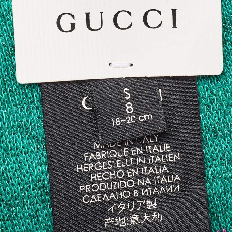 Pre Owned Gucci Green & Pink Logo Monogram Lurex Cotton Knit Knee High Socks S (8)