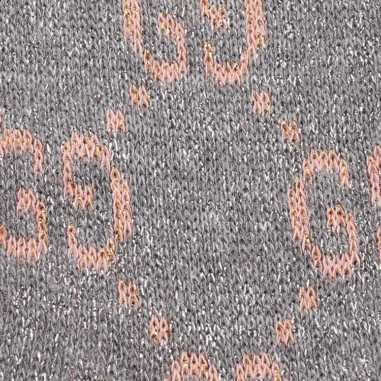 Pre Owned Gucci Silver & Beige  Logo Monogram Lurex Knit Knee High Socks S (8)