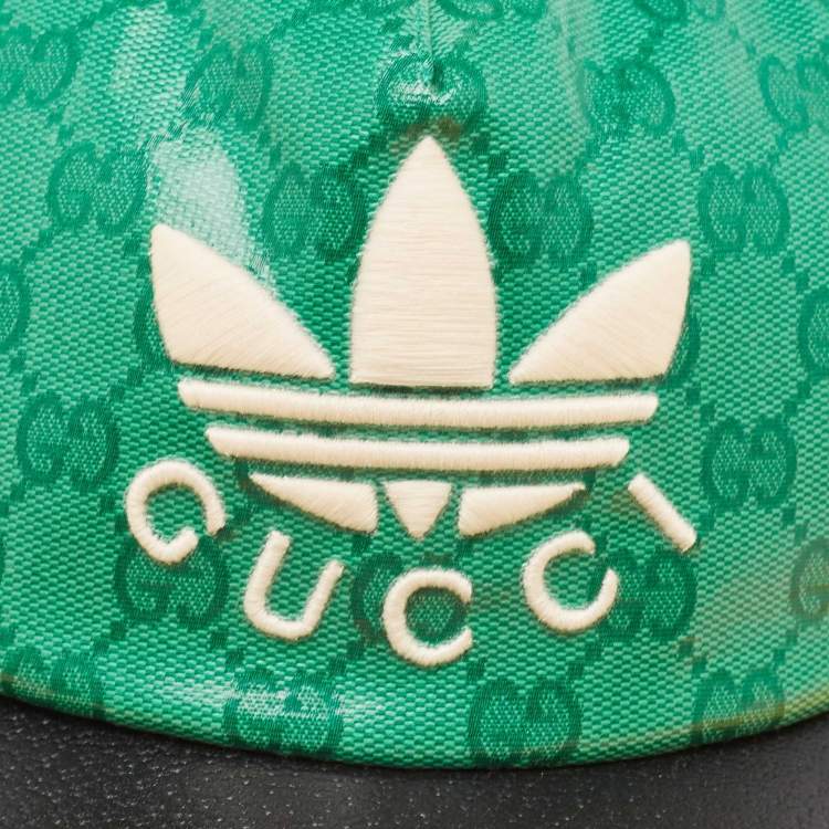 Pre Owned Gucci X Adidas Green GG Supreme Coated Canvas Baseball Cap S