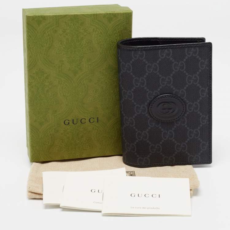 Pre Owned Gucci Black GG Supreme Canvas Interlocking G Passport Holder