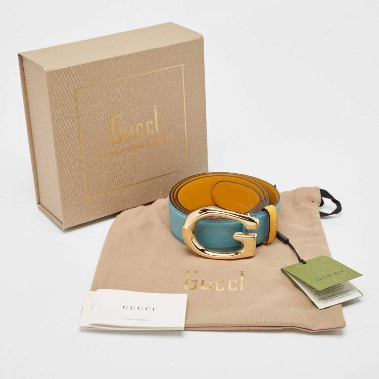 مملوكة مسبقًا Gucci Mustard/Blue Leather Memorable G Buckle Belt 100CM