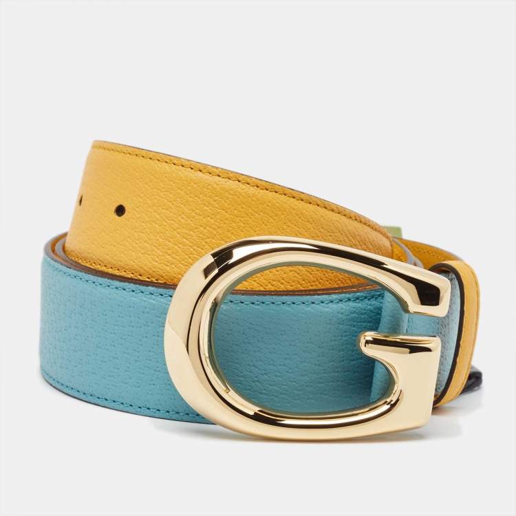 مملوكة مسبقًا Gucci Mustard/Blue Leather Memorable G Buckle Belt 100CM