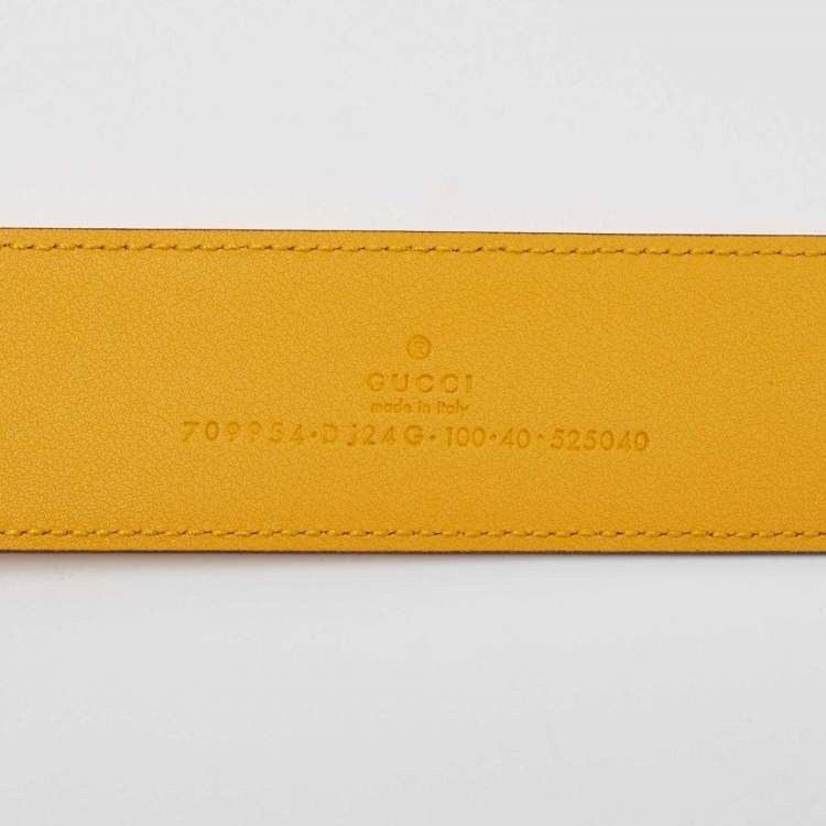 مملوكة مسبقًا Gucci Mustard/Blue Leather Memorable G Buckle Belt 100CM