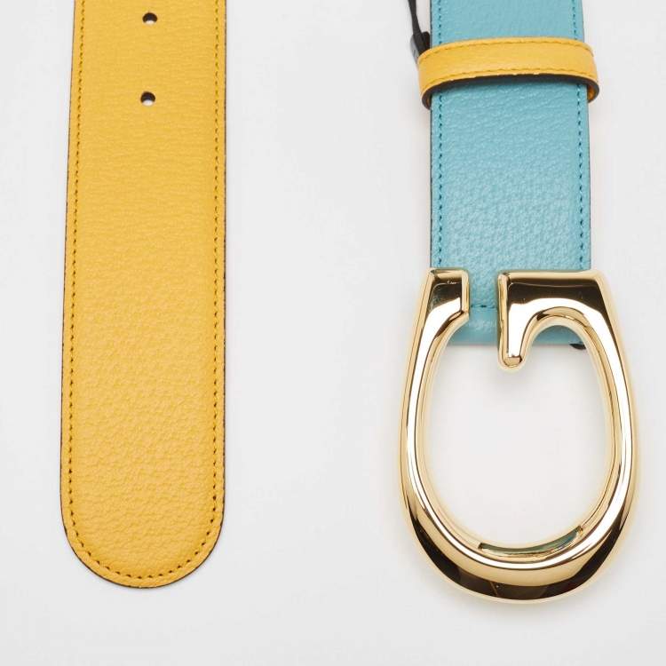 مملوكة مسبقًا Gucci Mustard/Blue Leather Memorable G Buckle Belt 100CM