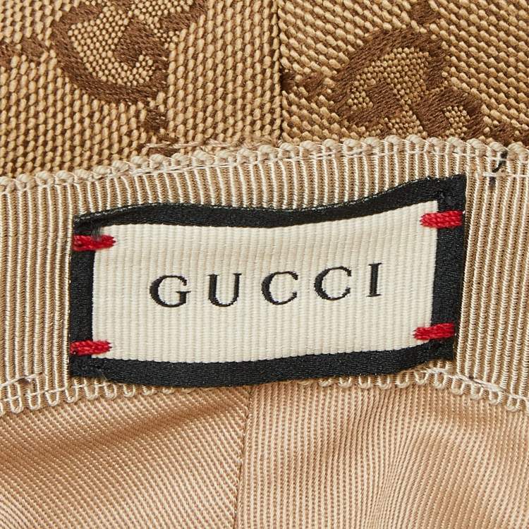 Pre Owned Gucci Brown GG Monogram Leather Trim Canvas Bucket Hat L