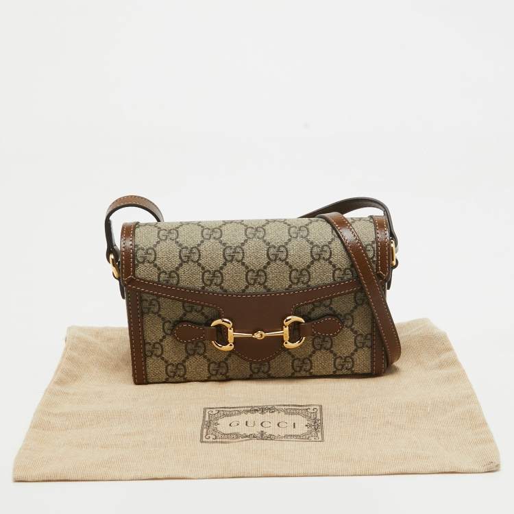 Pre Owned Gucci Beige/Brown GG Supreme Canvas Mini Horsebit 1955 Crossbody Bag