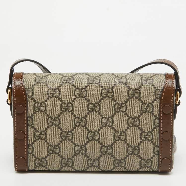 Pre Owned Gucci Beige/Brown GG Supreme Canvas Mini Horsebit 1955 Crossbody Bag