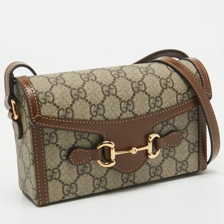Pre Owned Gucci Beige/Brown GG Supreme Canvas Mini Horsebit 1955 Crossbody Bag