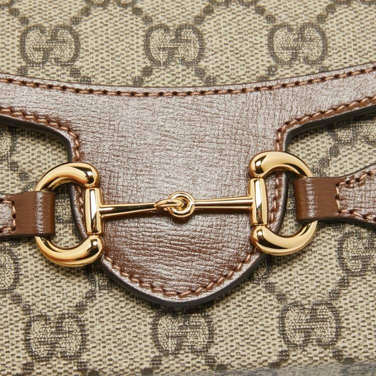 Pre Owned Gucci Beige/Brown GG Supreme Canvas Mini Horsebit 1955 Crossbody Bag